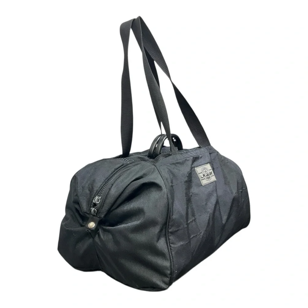 🎒 Vintage L.A. Gear Black Nylon Duffel Gym‎ Bag – 90s Retro Sports Streetwear